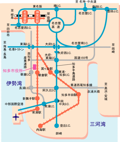 知多市へのアクセス地図 知多市へのアクセス地図