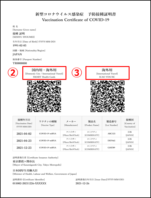 接種証明書（海外用）