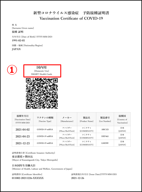 接種証明書（国内用）
