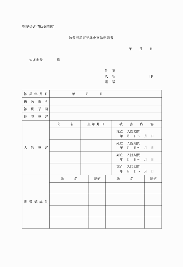 知多市災害見舞金の支給に関する条例施行規則